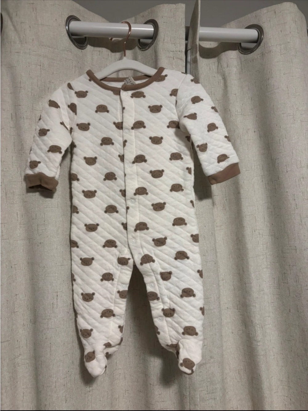 chick pea Cream & Brown Quilted Bear Footed One-Piece